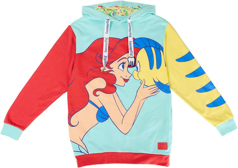 Loungefly Disney The Little Mermaid 35th Anniversary Ariel and Flounder Hoodie Glow in the Dark XL-Large