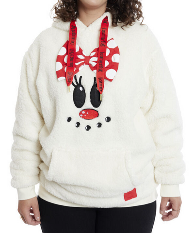 Loungefly Disney Holiday Minnie Sherpa Hoodie Sweatshirt with Mouse Ears M-Medium