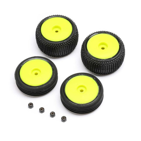 Losi LOS-1762 Yellow Mounted Wheels, Tires, (4) for Micro-B