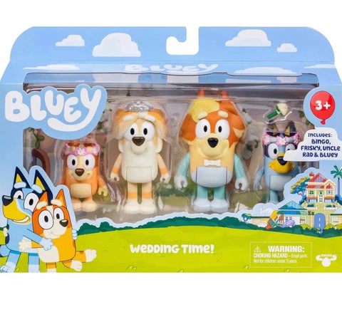 Bluey & Family Wedding Time 4 Pack of Figures Frisky Bingo Uncle Rad