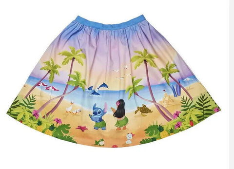 Loungefly SS Disney Lilo And Stitch Beach Scene Sandy Skirt M-Medium