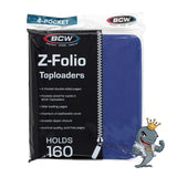BCW Z-FOLIO 4-POCKET Toploaders Album Blue HOLDS 160 Cards Side Loading Zipper
