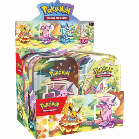 Pokemon Prismatic Evolutions Mini Tin Display Box 8 Tins