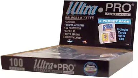 Ultra Pro Platinum Series Hologram 3 Pocket Top Load Clear Card Pages 4 x 6 (100 per box)