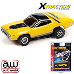 Auto World Flame Throwers 1971 Plymoth GTX Yellow Slot Car 1:64