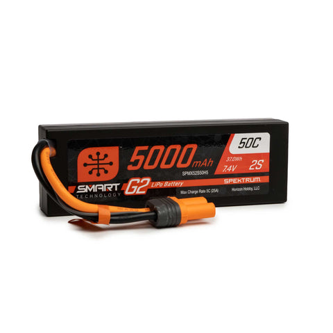 Spektrum SPMX52S50H5 7.4V 5000mAh 2S 50C Smart G2 Hardcase LiPo Battery: IC5
