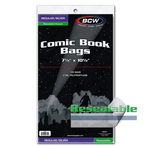 BCW Comic Book Bags 7 1/8 x 10 1/2 Regular/Silver Resealable (100 per pack)