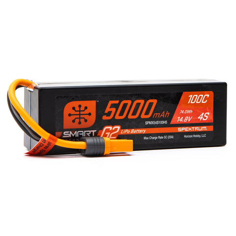 Spektrum SPMX54S100H5 14.8V 5000mAh 4S 100C Smart G2 Hardcase LiPo Battery: IC5
