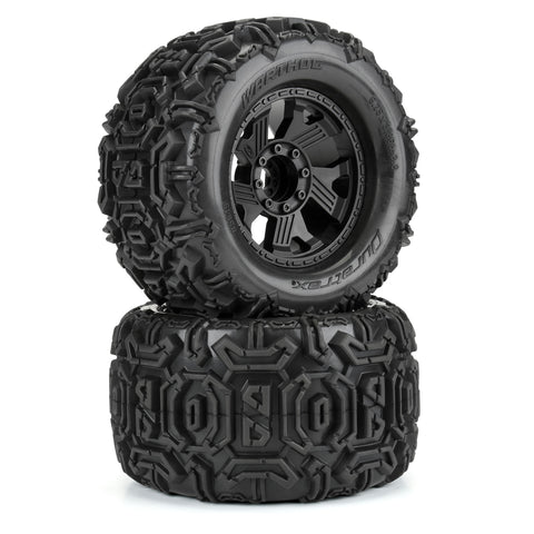 Duratrax DYTX564510 Warthog 3.8"" All Terrain Tires Mounted on Ripper Black 8x32 Removable Hex Wheels (2)