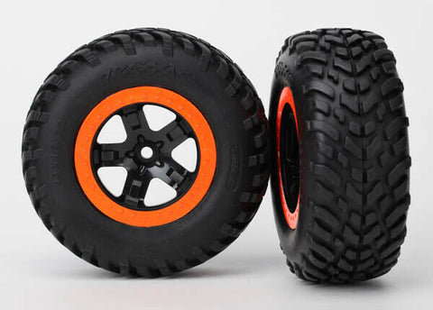 Tires & wheels, assembled, glued (SCT black, orange beadlock wheels, dual profile (2.2' outer, 3.0' inner), SCT off-road racing tire, foam inserts) (2) (4WD f/r, 2WD rear) (TSM rated)