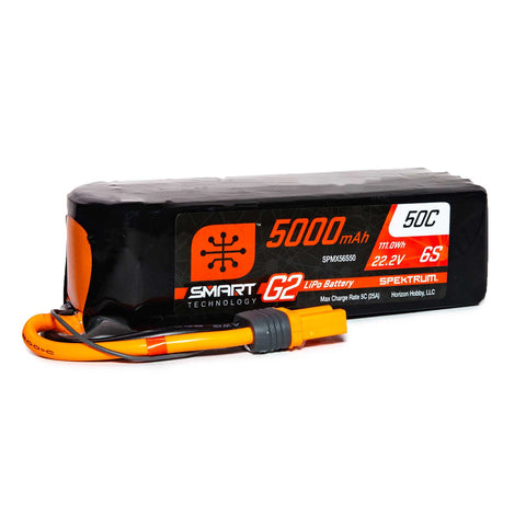 Spektrum SPMX56S50 22.2V 5000mAh 6S 50C Smart G2 LiPo Battery: IC5