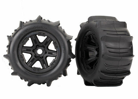 Tires & wheels, assembled, glued (black 3.8' wheels, paddle tires, foam inserts) (2) (TSM rated)