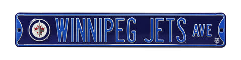 Winnipeg Jets Steel Street Sign with Logo-WINNIPEG JETS AVE navy logo