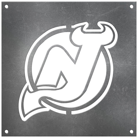 New Jersey Devils Laser Cut Raw Steel Sign Statement Size-Primary Logo