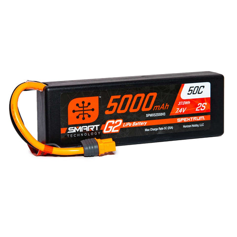 Spektrum SPMX52S50H3 7.4V 5000mAh 2S 50C Smart LiPo G2 Hard Case: IC3