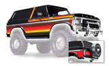 Body, Ford Bronco, complete (black) (includes front and rear bumpers, push bar, rear body mount, grille, side mirrors, door handles, windshield wipers, spare tire mount, red and sunset decals) (requires #8072 inner fenders)