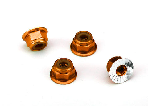 Traxxas 1747T Nuts aluminum flanged serrated 4mm orange anodized