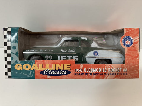 New York Jets Ertl Collectibles NFL 1950 Oldsmobile Rocket 88 Locking Coin Bank w/ Key 1:24 Toy vehicle