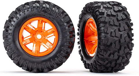 Traxxas TRA7772T Tires & Wheels, Assembled, glued (X-Maxx Orange Wheels, Maxx at Tires, Foam Inserts)