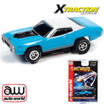 Auto World Flame Throwers 1971 Plymoth GTX Blue Slot Car 1:64