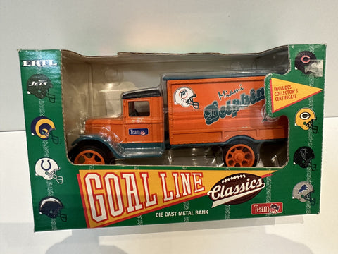 Miami Dolphins Ertl Collectibles NFL Goal Line Classics Delivery Truck Coin Bank 1:24