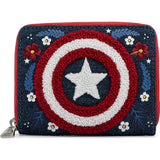 Loungefly  Marvel Capt America 80th Anniversary Floral Shield Zip-Around Wallet