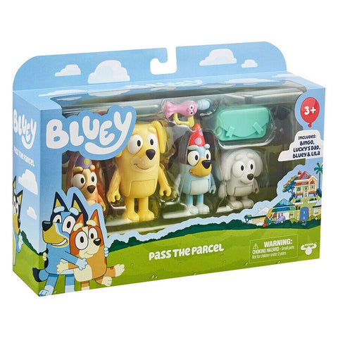 Bluey & Family Pass the Parcel 4 Pack of 2.5-3" Possable Figures
