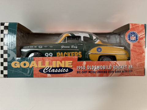 Green Bay Packers Ertl Collectibles NFL 1950 Oldsmobile Rocket 88 Locking Coin Bank w/ Key 1:24