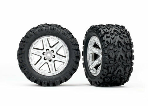 Traxxas 6773R Tires & wheels assembled glued 2.8 RXT satin chrome wheels Rustler