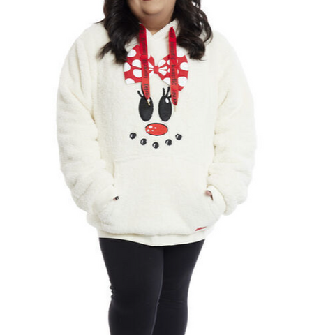 Loungefly Disney Holiday Minnie Sherpa Hoodie Sweatshirt with Mouse Ears L-Large