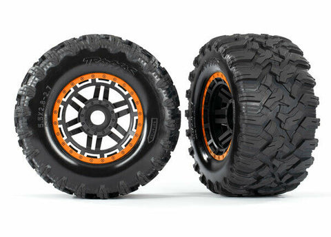 Traxxas Part 8972T Tires wheels assembled glue Orange Black MT 17mm 4x4 Maxx New