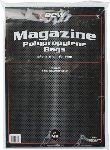 BCW Magazine Polypropylene Bags 8 3/4x 11 1/8 + 1 1/2 Flap (100 per pack)