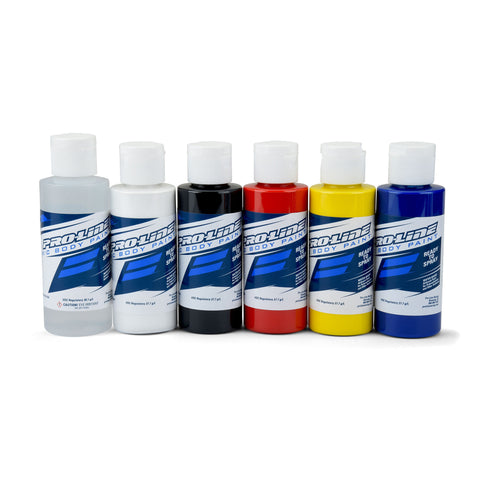 Pro-Line 632300 RC Paint Primary Color Set -Rdc,Wht,Blk,Rd,Ylw,Bl, Specially Formulated Water-Based Airbrush Paint