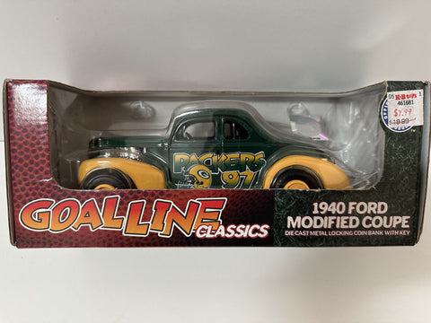 Green Bay Packers Ertl Collectibles NFL 1940 Ford Modified Coupe Coin Bank w/Key 1:24 Toy Vehicle